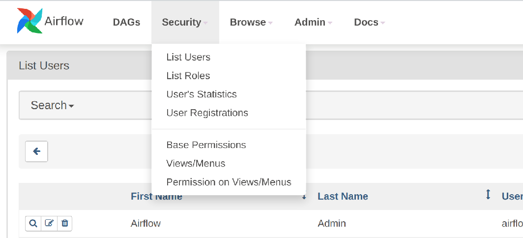 Airflow Security menu